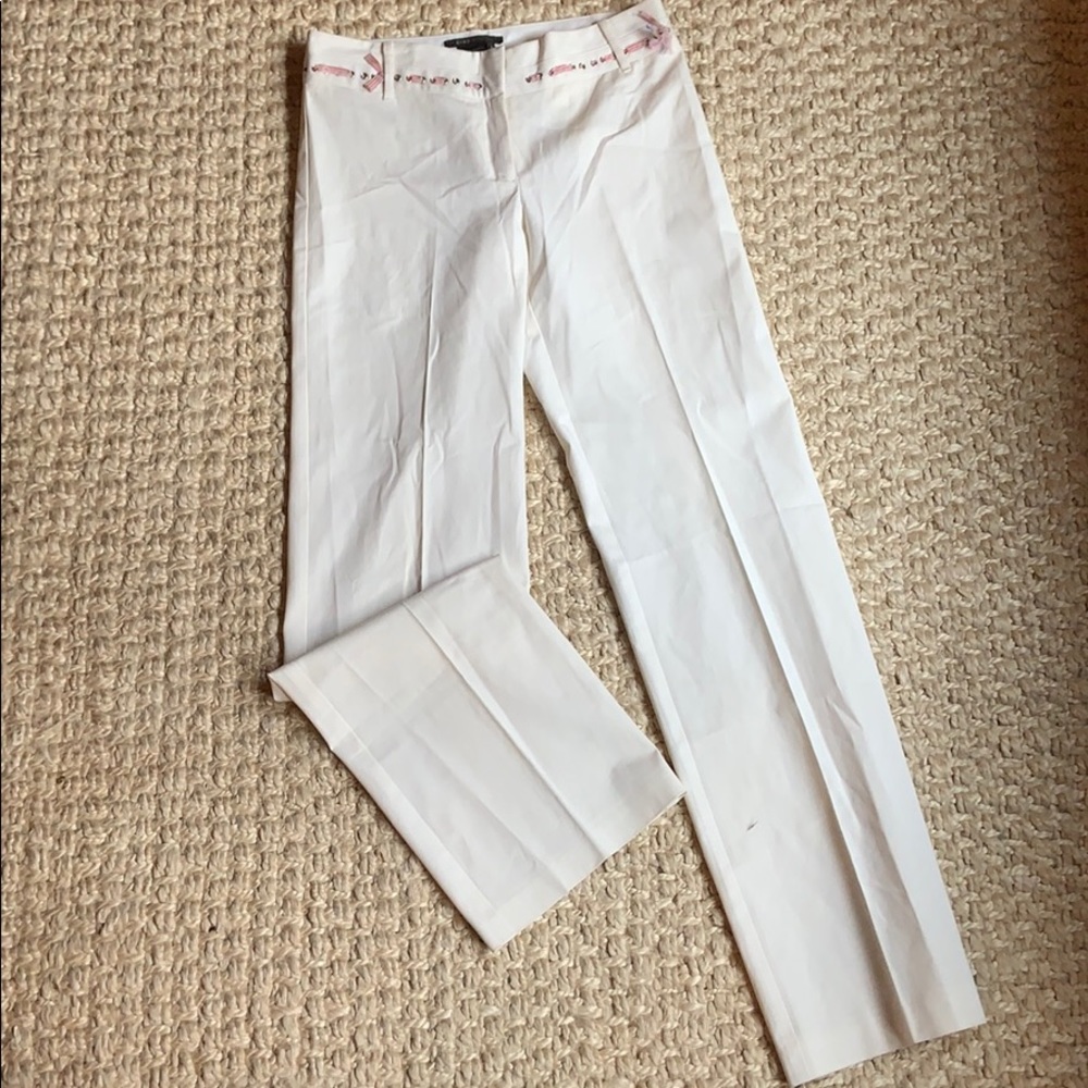 BCBG Maxazria White Ribbon Pleated Trousers